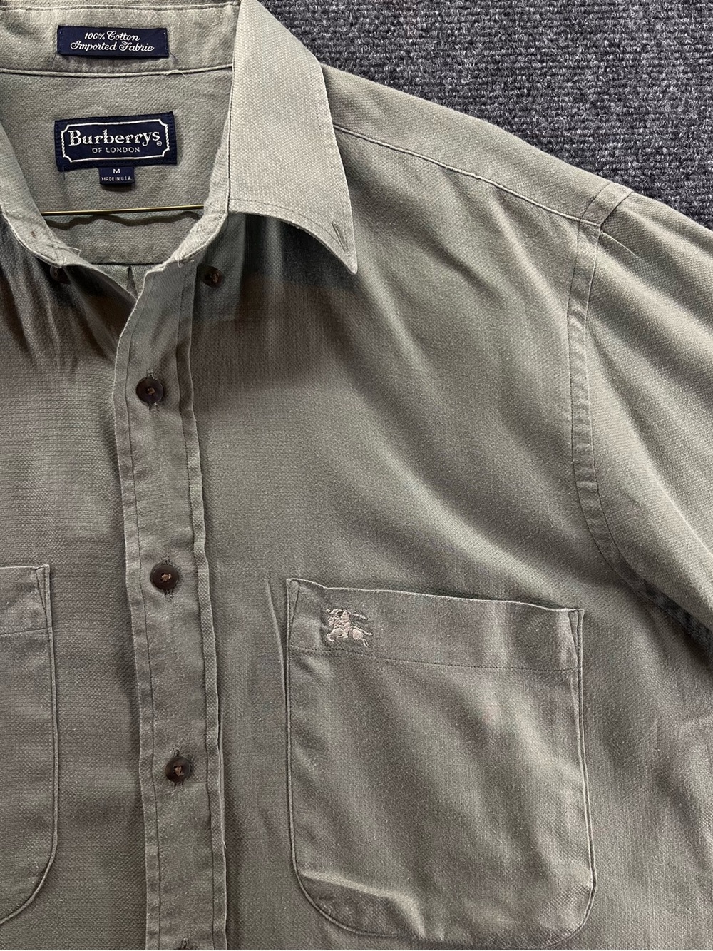 Vtg Burberrys of London Short Sleeve Shirt Medium Green USA Made Lightweight
